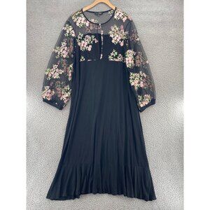 Suzanne Betro Dress Womens 2X Plus Black Embroidered Floral Illusion Mesh Empire
